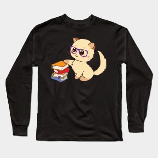 'Cat Book Nerd Reader With Glasses ' Cute Reading Long Sleeve T-Shirt